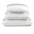 Three high-quality white DOWNLITE Brenthaven Cluster Puff pillows stacked on top of each other.