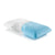 A blue and white Malouf Shoulder Zoned Gel Dough Pillow for side sleepers on a white surface.