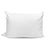 A pristine white standard-size, hypoallergenic Wamsutta Dream Zone Synthetic Down Pillow with a smooth finish and a visible care label on the bottom right, set against a pure white background, showcasing the potential for uncluttered sleep.