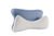 The OPULENCE Glacier Ergonomic Memory Foam Pillow from Opulence features a contoured design with a blue upper half and a white lower half. It boasts an ergonomic structure with curved edges that provide neck support and comfort. The blue section is smooth, while the white section has a slight texture. This pillow supports the neck and back for improved posture.