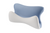 The Opulence Glacier Ergonomic Memory Foam Pillow | Contour features a dual-color design with a light blue top half and a white bottom half. This backrest cushion is contoured for optimal ergonomic lumbar or neck support, and its temperature-regulating fabric provides added comfort with a soft, smooth touch.